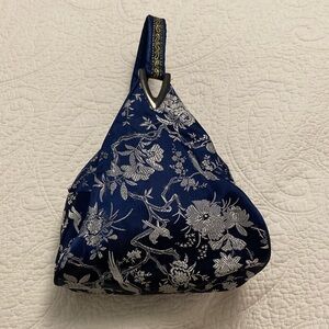 Elegant Blue and Silver Silk Brocade Women's Bag